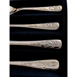 Cubiertos infantiles animales y grabados con texto