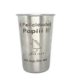 Vaso de acero grabado con texto y dibujo