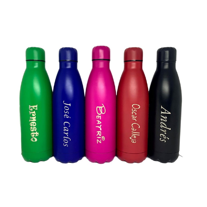 Botella de agua grabada con 1 linea de texto grande