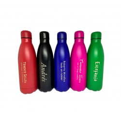 Botella de agua acero personalizada con 2 lineas de texto iguales