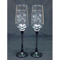 2 Copas Cava Grabadas con texto y dibujo