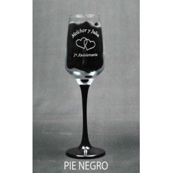 Copa Cava  Grabada con texto y dibujo