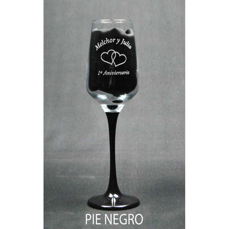 Copa Cava  Grabada con texto y dibujo