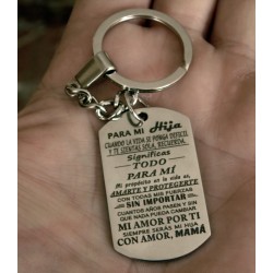 Llavero acero con frase y dedicatoria