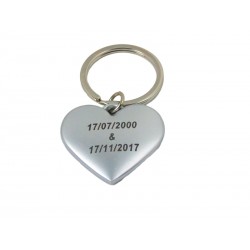 Llavero corazón metálico grabado con texto