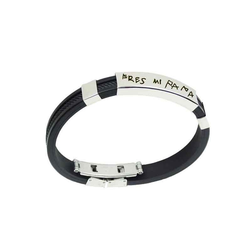 Pulsera caucho y acero grabada